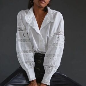 White Ruffled Button-Up Blouse